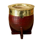 "CÁLIZ" Imperial Mate Gourd - Chiseled Bronze Rim & Croc Leather