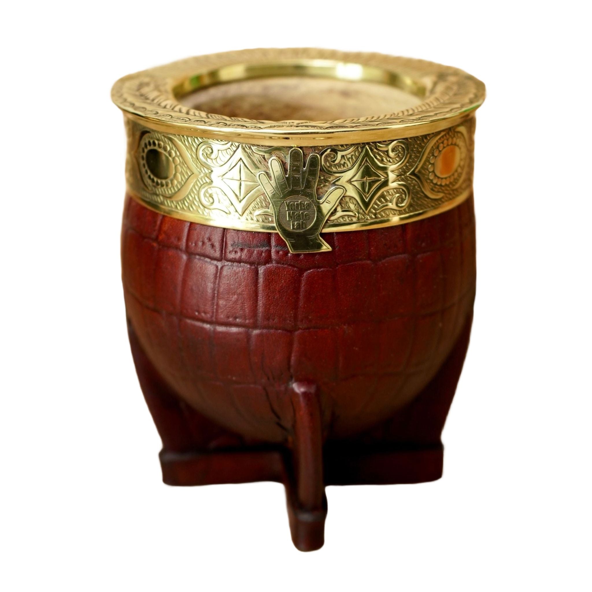 "CÁLIZ" Imperial Mate Gourd - Chiseled Bronze Rim & Croc Leather