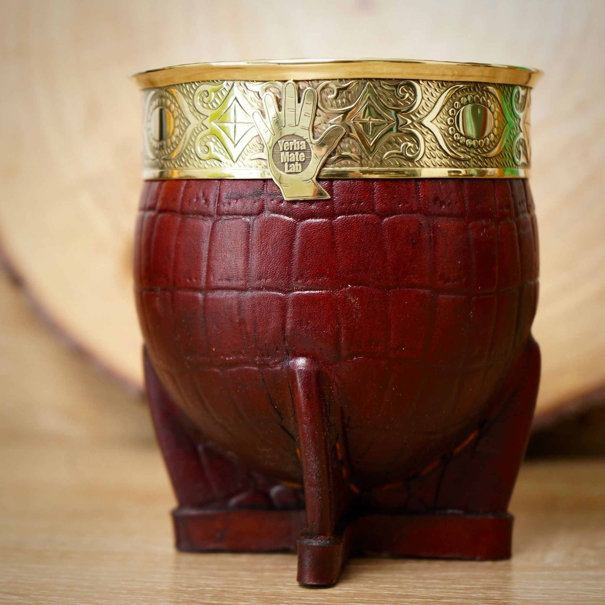 Imperial Calabash Mate Gourd - Croc Leather & Chiseled Bronze Rim