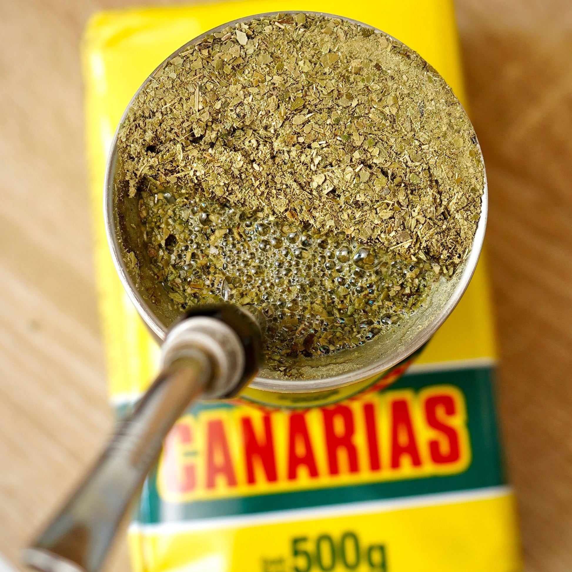 canarias yerba mate prepared in stainless steel gourd