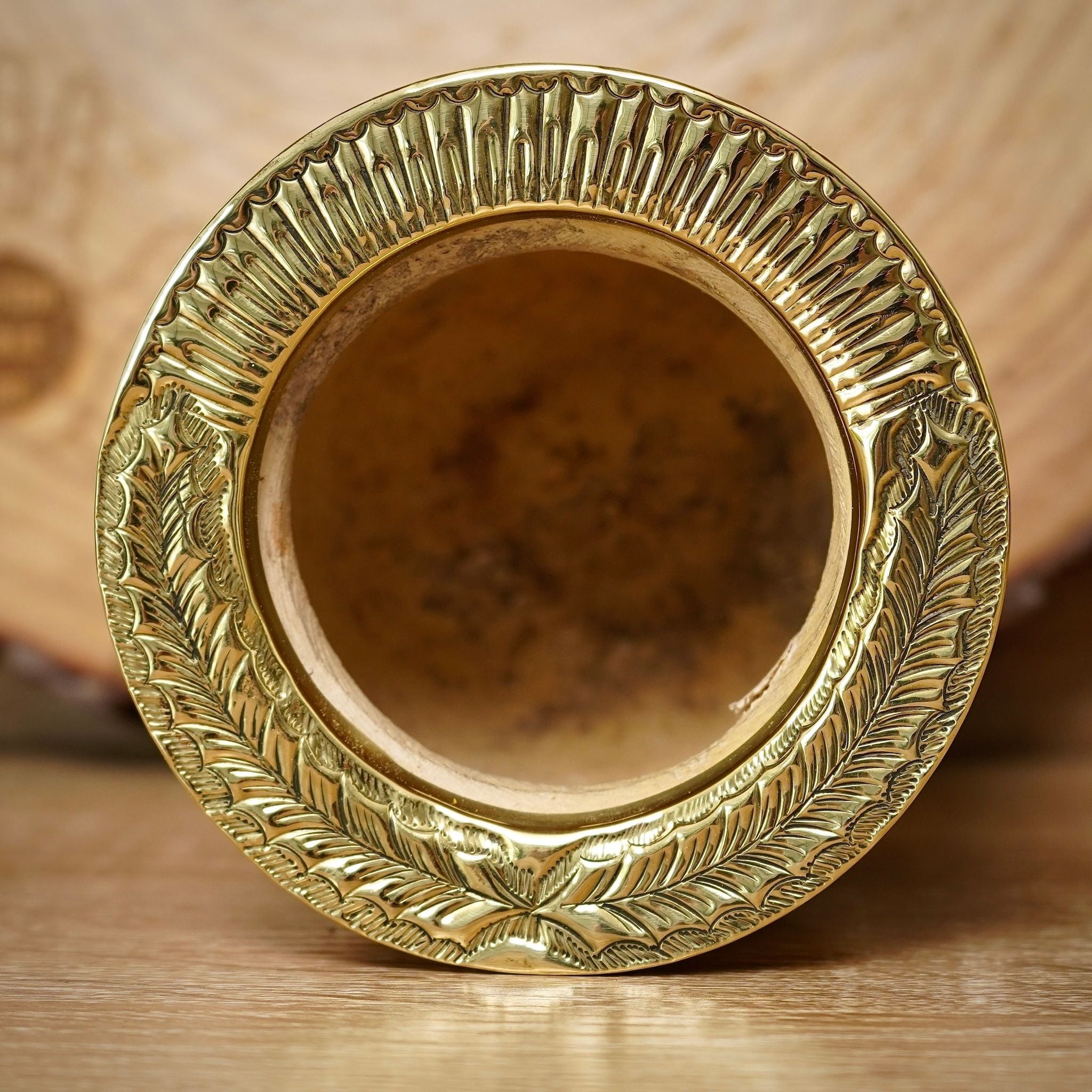 "CÁLIZ" Imperial Mate Gourd - Chiseled Bronze Rim & Croc Leather