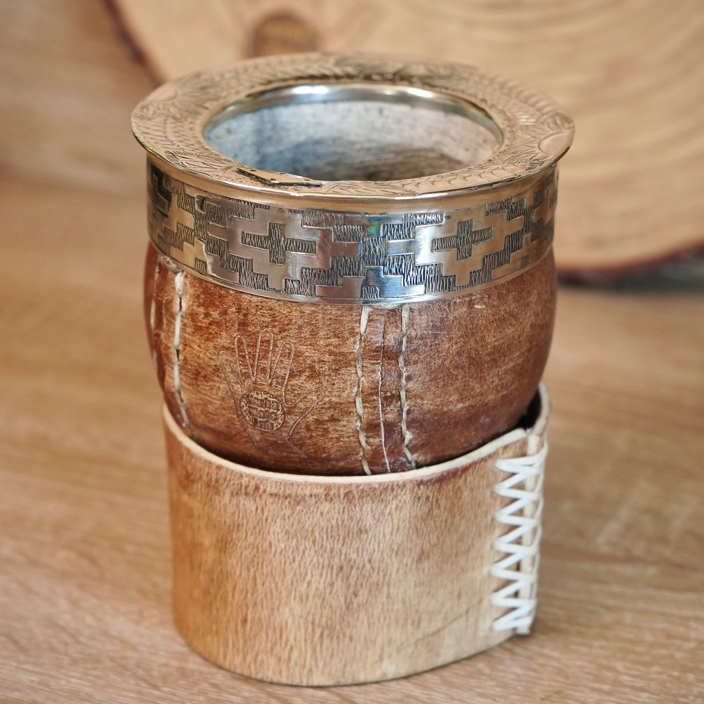 (LIMITED) Imperial Calabash Mate Gourd - Chiseled Rim & Natural Leather